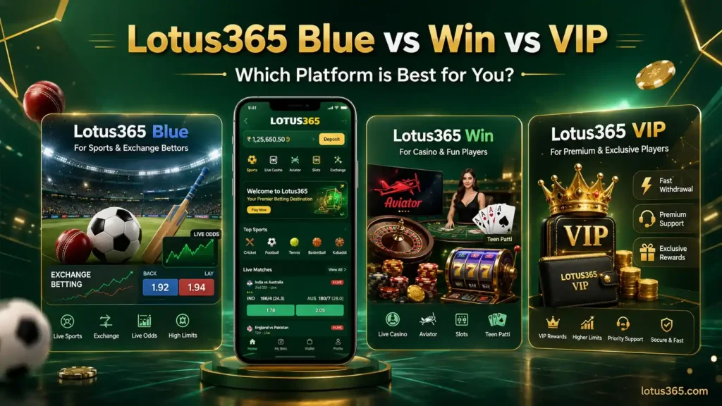 compare lotus365 blue v/s win v/s VIP