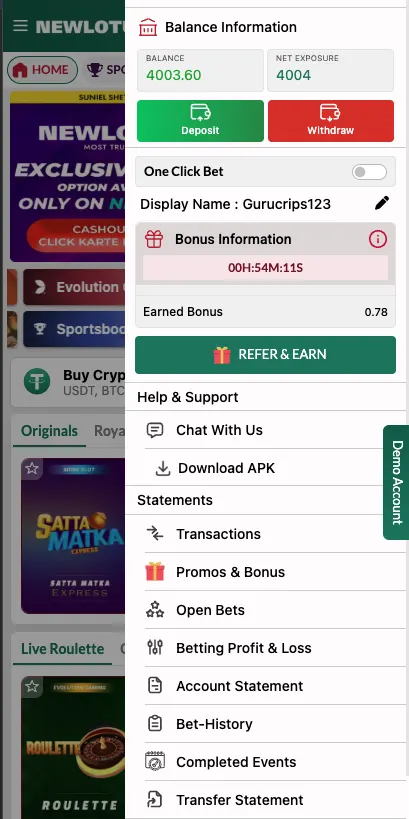 Lotus365 login step 3 - start cricket betting, Aviator and live casino