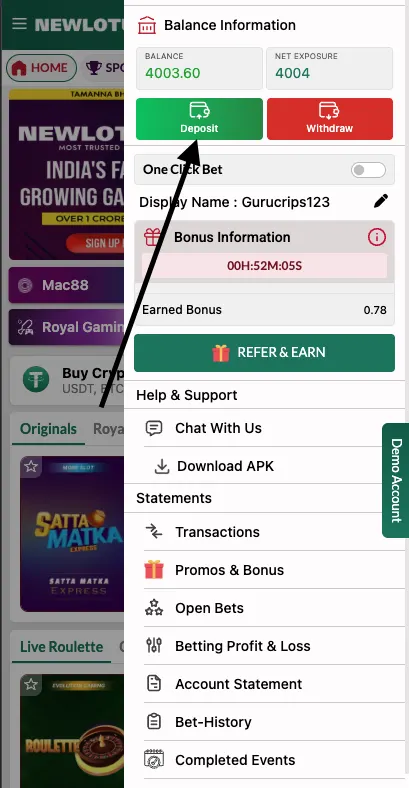 Lotus365 register step 3 – deposit and start playing on any platform