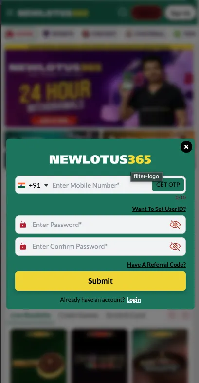 Lotus365 register step 2 – get your Lotus365 ID and password on WhatsApp